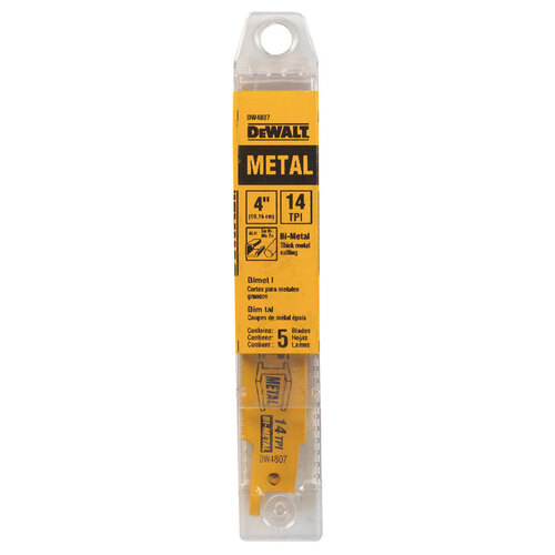 DEWALT DW4807 Reciprocating Saw Blade, 4 in L, 14 TPI Yellow - pack of 5