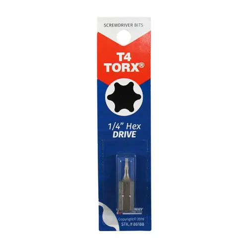 Screwdriver Bit Torx 1/4 S X 1" L T4 Carbon Steel