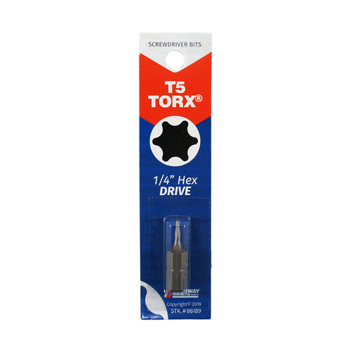 Best Way Tools 86189 Screwdriver Bit Torx 1/4" X 1" L T5 Carbon Steel