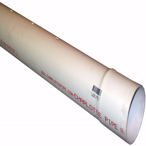 Charlotte Pipe PVC 30040P 0600 Perforated Sewer and Drain Pipe PVC 4" D X 10 ft. L Bell 0 psi