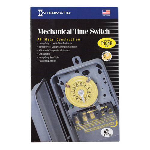Intermatic T104RD89 Mechanical Timer Switch Indoor and Outdoor 208-277 V Gray Gray