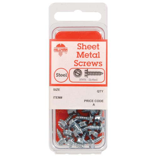 Sheet Metal Screws No. 10 S X 1/2" L Slotted Hex Washer Head 10 Zinc-Plated