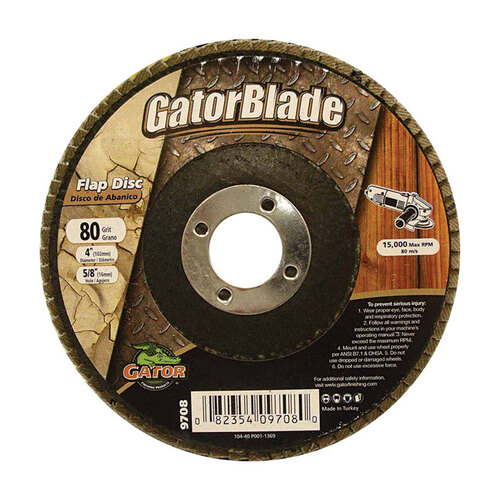 Flap Disc, 4 in Dia, 5/8 in Arbor, 80 Grit, Zirconium Oxide Abrasive