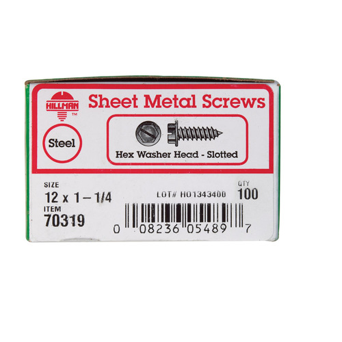 Sheet Metal Screws No. 12 S X 1-1/4" L Slotted Hex Head Zinc-Plated