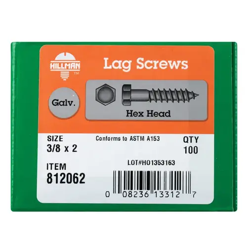 Lag Screw 3/8" S X 2" L Hex Hot Dipped Galvanized Steel Hot Dipped Galvanized