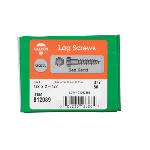 Lag Screw 1/2" S X 2-1/2" L Hex Hot Dipped Galvanized Steel Hot Dipped Galvanized