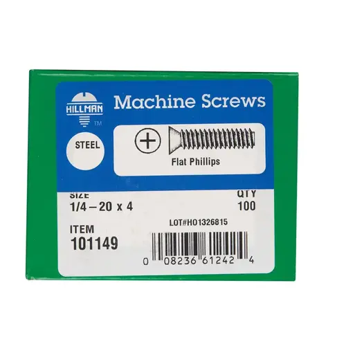 Machine Screws No. 1/4-20" X 4" L Phillips Flat Head Zinc-Plated Steel Zinc-Plated