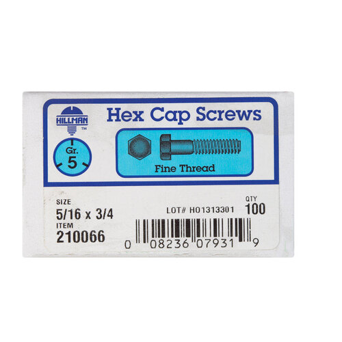 Hex Head Cap Screw 5/16" D X 3/4" L Heat Treated Zinc Steel Heat Treated Zinc