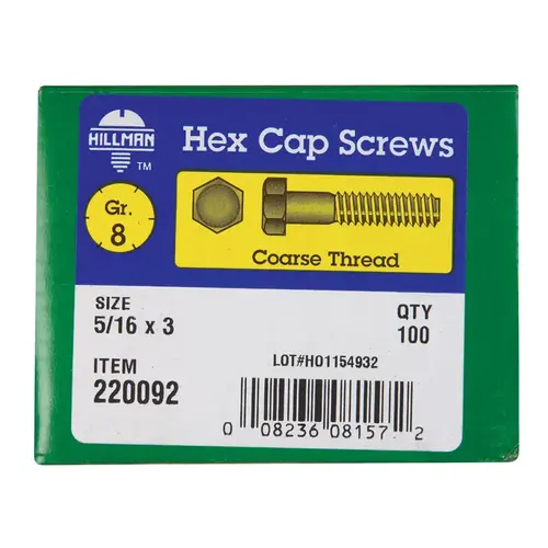 Hex Head Cap Screw 5/16" D X 3" L Heat Treated Steel Heat Treated