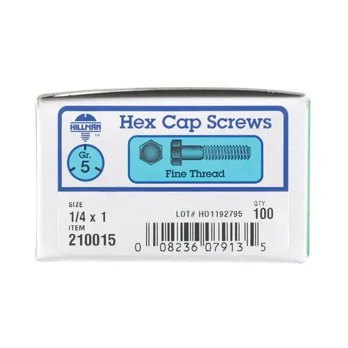 Hex Head Cap Screw 1/4" D X 1" L Heat Treated Zinc Steel Heat Treated Zinc