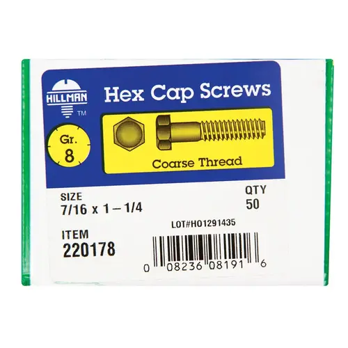 Hex Head Cap Screw 7/16" D X 1-1/4" L Heat Treated Steel Heat Treated