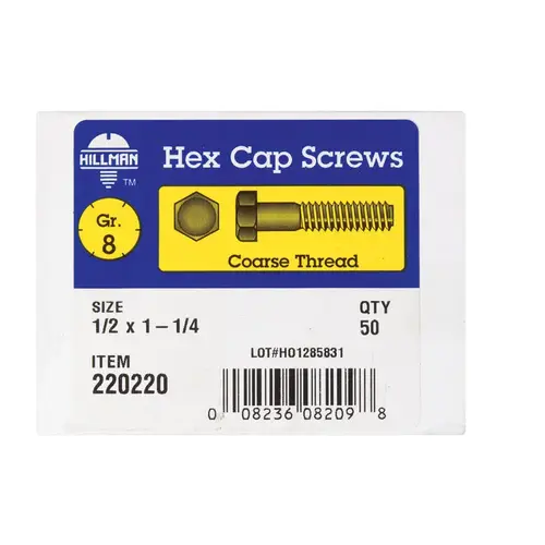 Hex Head Cap Screw 1/2" D X 1-1/4" L Heat Treated Steel Heat Treated