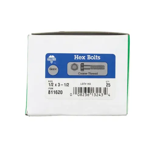 Hex Bolt 1/2" D X 3-1/2" L Hot Dipped Galvanized Steel Hot Dipped Galvanized