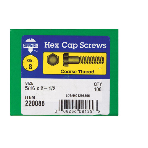 Hex Head Cap Screw 5/16" D X 2-1/2" L Heat Treated Steel Heat Treated