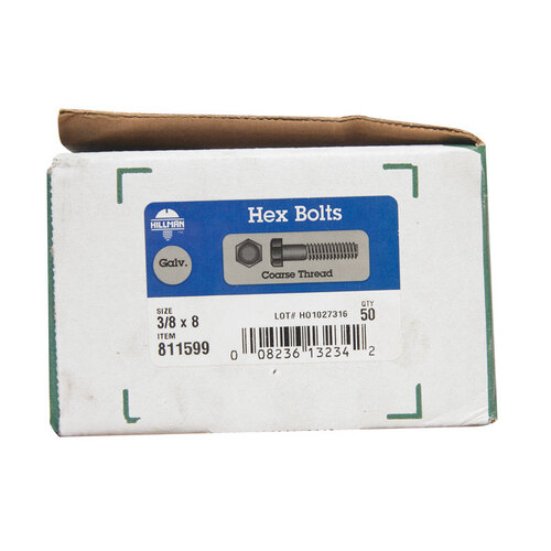 Hex Bolt 3/8" D X 8" L Hot Dipped Galvanized Steel Hot Dipped Galvanized