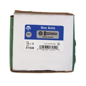 Hillman 1/2 in. D X 4 in. L Hot Dipped Galvanized Steel Hex Bolt 25 pk Hillman 1/2 in. D X 4 in. L Hot Dipped Galvanized Steel Hex Bolt 25 pk