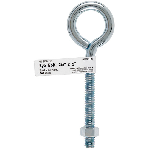 Eyebolt 3/8" S X 5" L Zinc-Plated Steel Nut Included Zinc-Plated