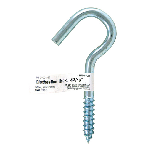 Clothesline Hook Small Zinc-Plated Silver Steel 4.1875" L 215 lb Zinc-Plated - pack of 10