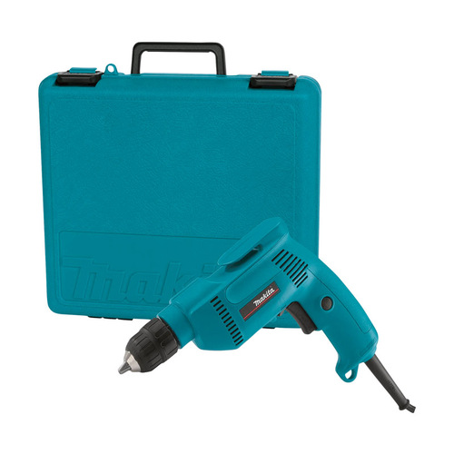 Electric Drill, 4.9 A, 3/8 in Chuck, Keyless Chuck, Includes: (1) Keyless Chuck, (1) Tool Case Blue