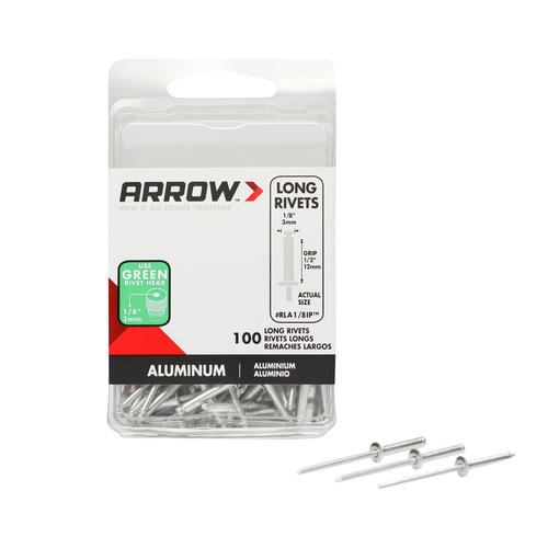 Arrow RLA1/8IP Pop Rivet, Long, 1/2 in L, Aluminum - pack of 100