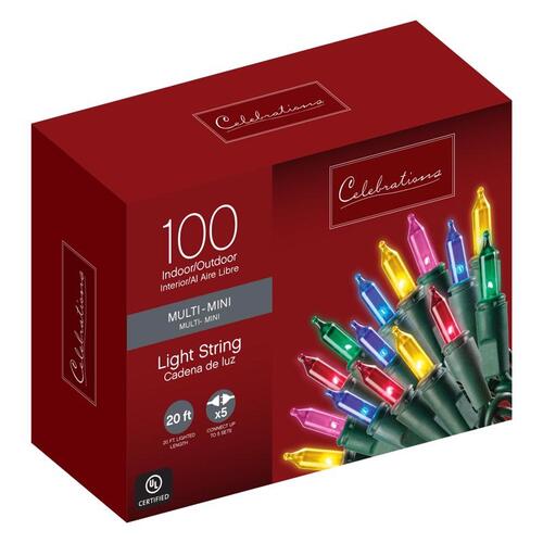 Christmas Lights Incandescent Mini Multicolored 100 ct String 20.625 ft.