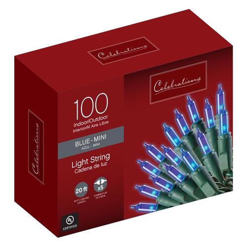 Christmas Lights Incandescent Mini Blue 100 ct String 20.625 ft.