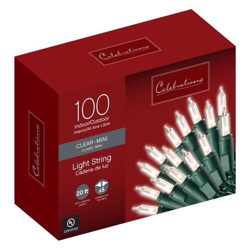 Christmas Lights Incandescent Mini Clear/Warm White 100 ct String 20.625 ft.