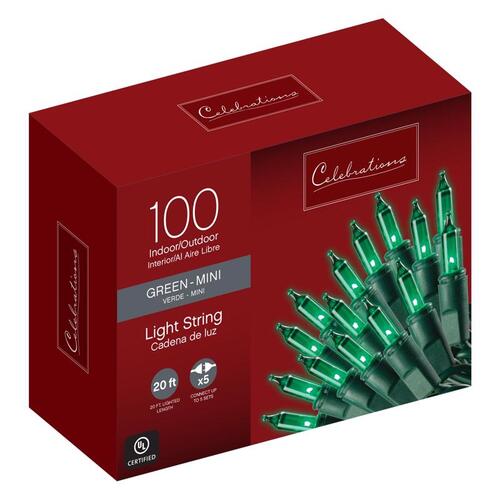 Christmas Lights Incandescent Mini Green 100 ct String 20.625 ft.