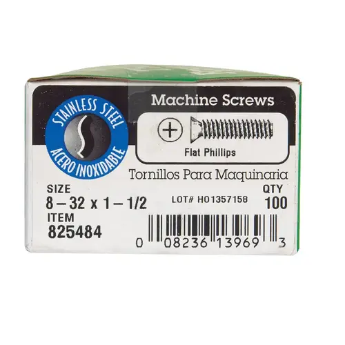 Machine Screws No. 8-32 X 1-1/2" L Phillips Flat Head Stainless Steel