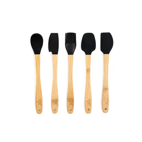 Mini Utensil Set 1.50" W X 8.43" L Beige/Onyx Bamboo/Silicone Beige/Onyx