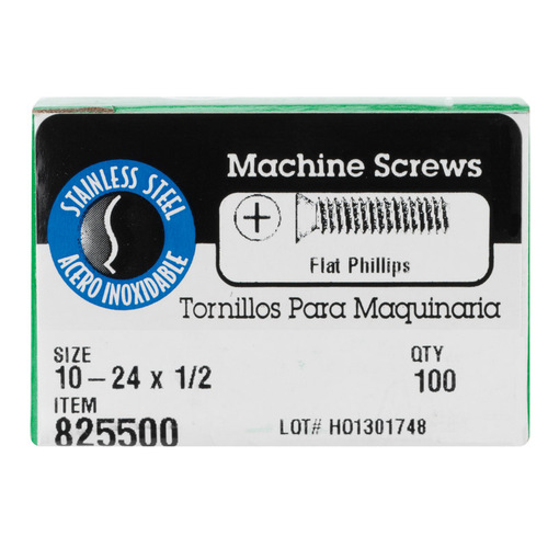 Machine Screws No. 10-24 X 1/2" L Phillips Flat Head Stainless Steel