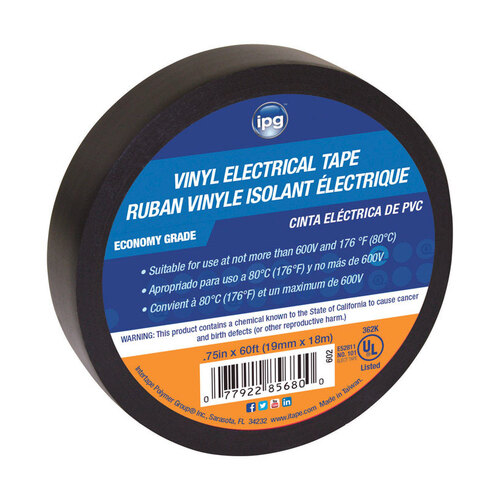 IPG 602 Electrical Tape 3/4" W X 60 ft. L Black Vinyl Black