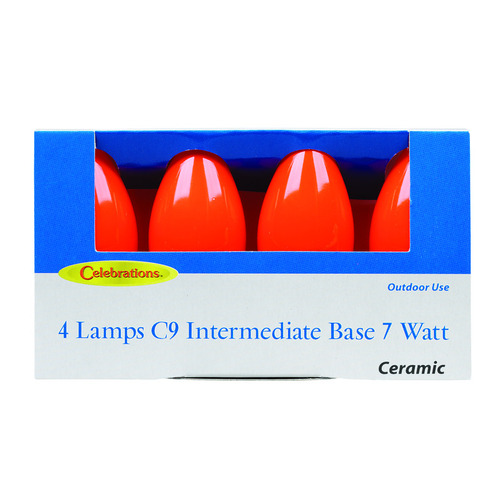 Christmas Light Bulbs Incandescent C9 Orange 4 ct Replacement - pack of 10