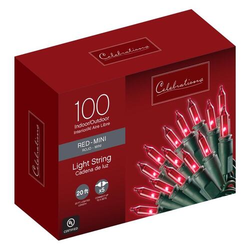 Christmas Lights Incandescent Mini Red 100 ct String 20.625 ft.