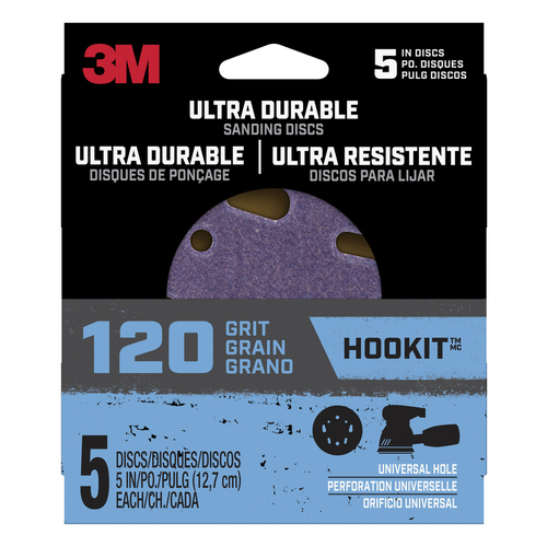 3M Ultra Durable 5" SANDING DISC Ceramic Hook & Loop 120 Grit 5 pk DISC5IN5PK120 