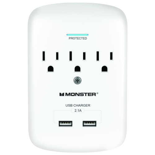 Monster 1602 Surge Protector Just Power It Up 0 ft. L 3 outlets White 1200 J White