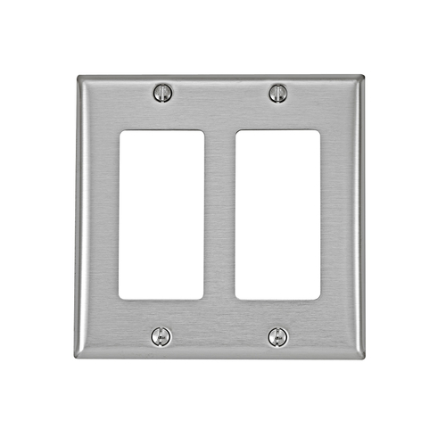 Leviton 84409-40 Wall Plate Brushed Silver 2 gang Stainless Steel Decora/GFCI Brushed