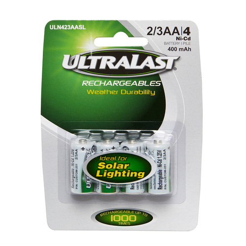 Ultralast ULN423AASL Solar Rechargeable Battery Ni-Cad 2/3AA 1.2 V 400 Ah ULN423AASL