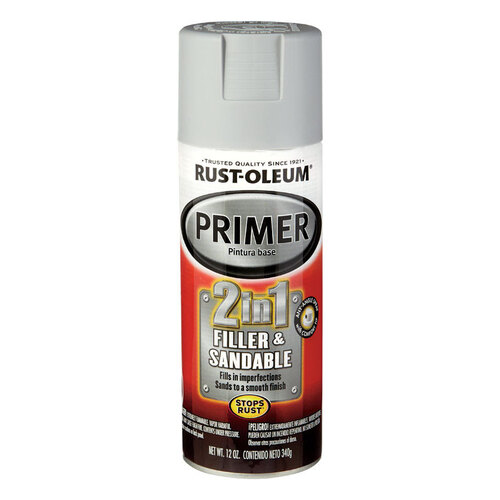 RustOleum 260510 Automotive 2in1 Filler & Sandable Primer Spray Stops Rust Flat/Matte Gray 12