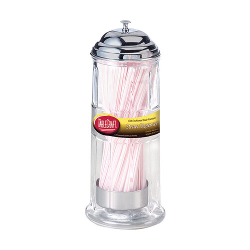TABLECRAFT H714CH-XCP6 Diner Straw Dispenser 4-1/4" W Clear Glass/Steel Clear - pack of 6