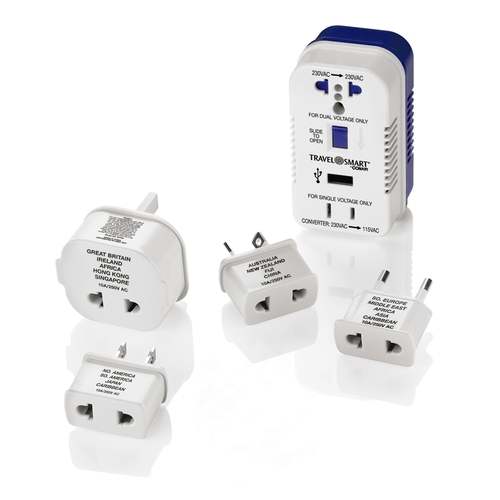 Travel Smart TS703XR Two Outlet Converter Set Type A/B/C/E/F/G For Worldwide Blue/White