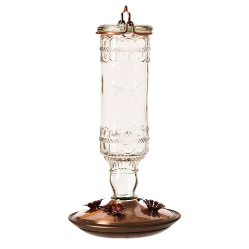 Bird Feeder, Antique Bottle, 10 oz, 4-Port/Perch, Glass/Metal, Clear/Copper, 10.1 in H - pack of 2