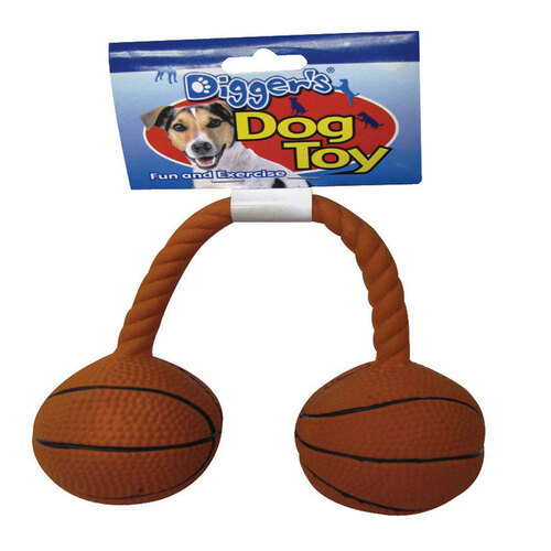 Squeaky Dog Toy Digger's Orange Twin Basketball Latex Medium Orange