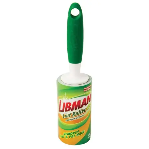 Lint Roller 5" W Plastic/Rubber Handle Green/White