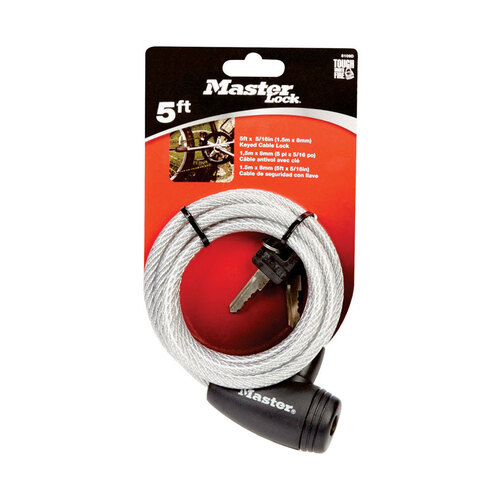 Locking Cable 8109D 5/16" W X 5 ft. L Vinyl Covered Steel Pin Tumbler White Gray