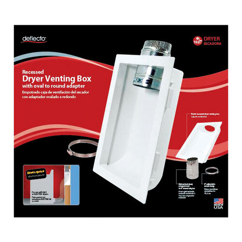 Deflect-o DVBOXKIT Dryer Venting Box 4.25" L X 4" D Silver/White Aluminum Silver/White