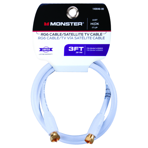 Monster 140046-00 Video Coaxial Cable Just Hook It Up 3 ft. White