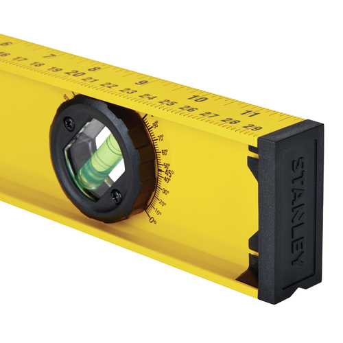 Stanley 42-324 I-Beam Level, 24 in L, 3-Vial, 1-Hang Hole, Non-Magnetic, Aluminum, Black/Yellow