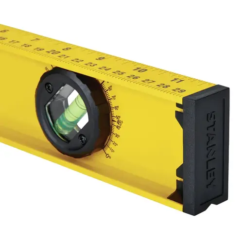 Stanley 42-324 I-Beam Level, 24 in L, 3-Vial, 1-Hang Hole, Non-Magnetic, Aluminum, Black/Yellow