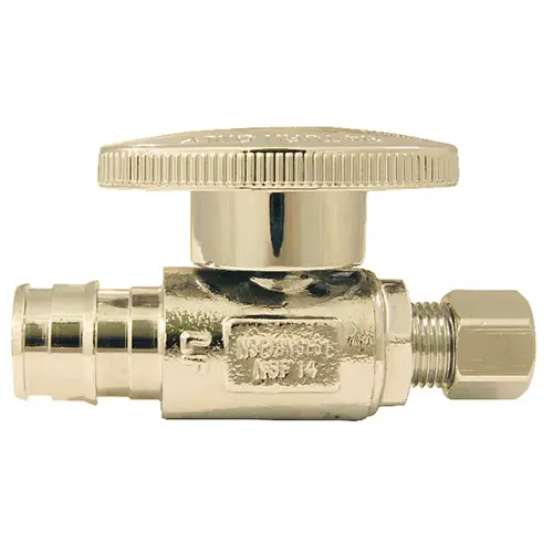 Straight Stop Valve, 1/2 x 1/4 in Connection, PEX x Compression, 200 psi Pressure, Brass Body Chrome